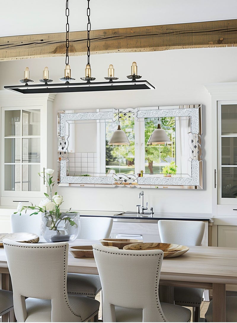 ويسفور مرآة حائط كريستالية فاخرة مقاس 120 × 60 سم، مرآة حائط مستطيلة من الكريستال، مرآة كبيرة حديثة مع خطافات معدنية، مرآة معلقة، مرآة حمام للحمام وغرفة المعيشة وغرفة النوم - Image 2