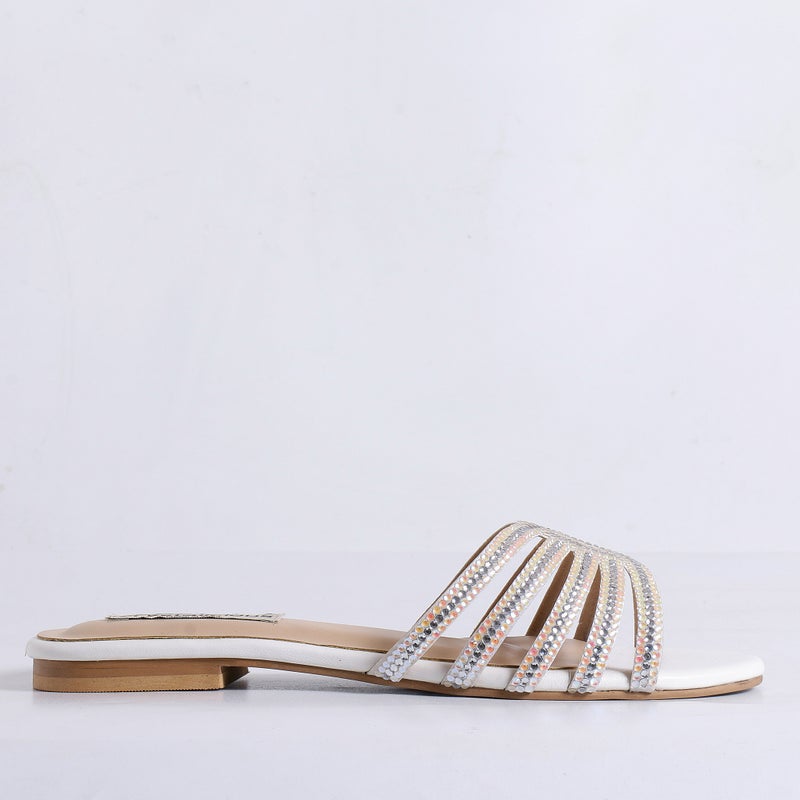Crystalicious Warm Handcrafted Women Flats Sparkly Embellished Sandals For Work, Party Wedding - Image 4