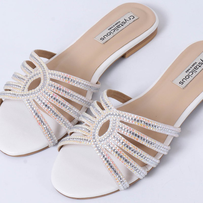 Crystalicious Warm Handcrafted Women Flats Sparkly Embellished Sandals For Work, Party Wedding - Image 2
