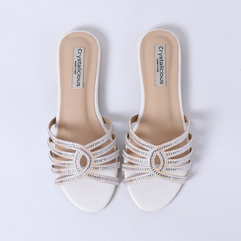 Crystalicious Warm Handcrafted Women Flats Sparkly Embellished Sandals For Work, Party Wedding - Image 1
