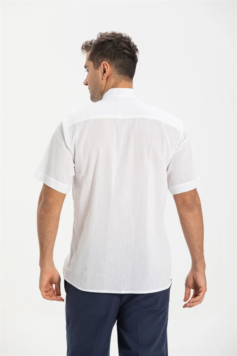 اليش شيل بيزي Short Sleeve Şile Cloth Classic Collar Single Pocket Men's Shirt White 3001