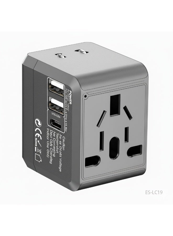 أيرلدوم محول سفر إيرلدوم ES-LC18 العالمي بقوة 1500 واط | قابس طاقة عالمي شامل مع منفذ USB-C وشحن سريع مزدوج | متوافق مع جميع أنحاء العالم في المملكة المتحدة/الولايات المتحدة/الاتحاد الأوروبي/أستراليا | حماية آمنة من الحرائق - Image 1