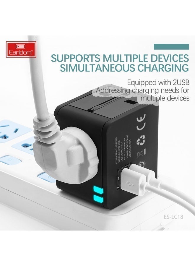 أيرلدوم محول سفر إيرلدوم ES-LC18 العالمي بقوة 1500 واط | قابس طاقة عالمي شامل مع منفذ USB-C وشحن سريع مزدوج | متوافق مع جميع أنحاء العالم في المملكة المتحدة/الولايات المتحدة/الاتحاد الأوروبي/أستراليا | حماية آمنة من الحرائق - Image 2