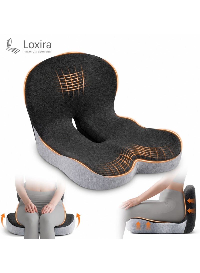لوكسيرا وسادة مقعد ميموري فوم مريحة بتصميم هندسي لتخفيف الضغط للجلوس الطويل مناسبة مكتب ألعاب سيارة كرسي متحرك استخدام يومي لون أسود ورمادي - Image 1