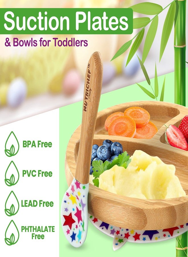 NutriChef Baby and Toddler plate - silicon suction, 3 compartment, Non-toxic All-natural Bamboo Baby Food plate (Stars) - Image 3