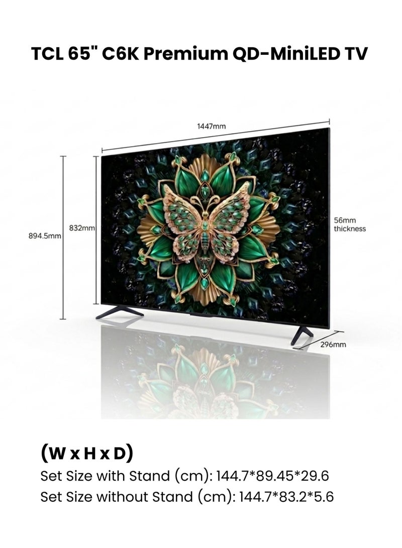 TCL 65-inch C61K Premium QD-Mini LED Smart TV (2026 Model - International Version) | Google TV | AiPQ Pro Processor | Matte HVA Panel | 144Hz Refresh Rate | Ultra Slim Design | TCL 65" QD-Mini LED Smart TV 65C61K Black - Image 2