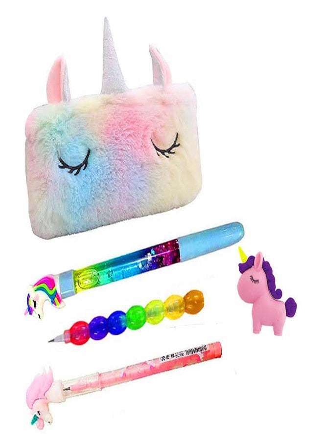 Neel® 5Ps Unicorn Collection Stationery Gift Set for Girls Unicorn Theme Return Gift Set for Girls Unicorn Pencil Case Pencil Pouch Travel Costmetic Pouch for Girls Unicorn Pen Pencil Eraser (STYLE 1) - Image 1