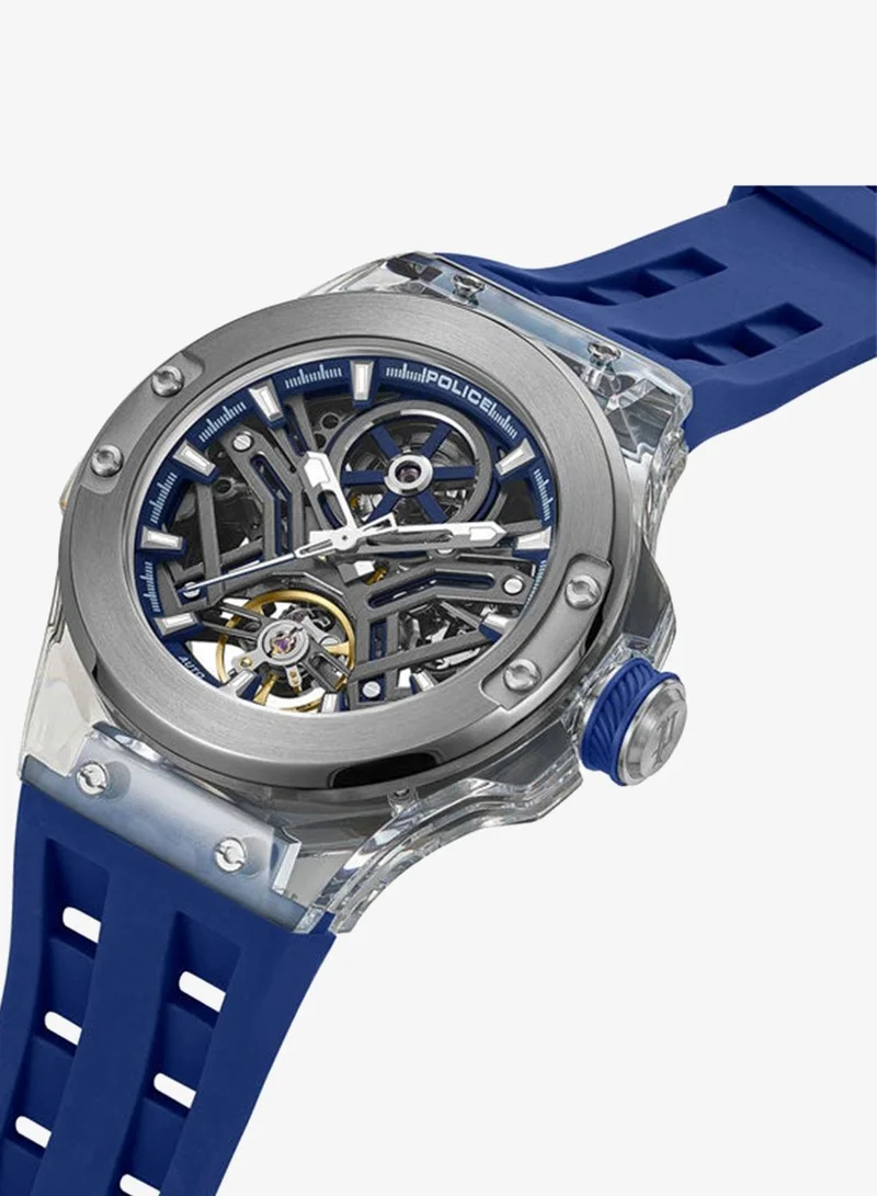 Police blue Men's Cyclone Gunmetal Dial Blue Silicone Strap Automatic Watch for Men - 43.5mm for Men | Best Price UAE