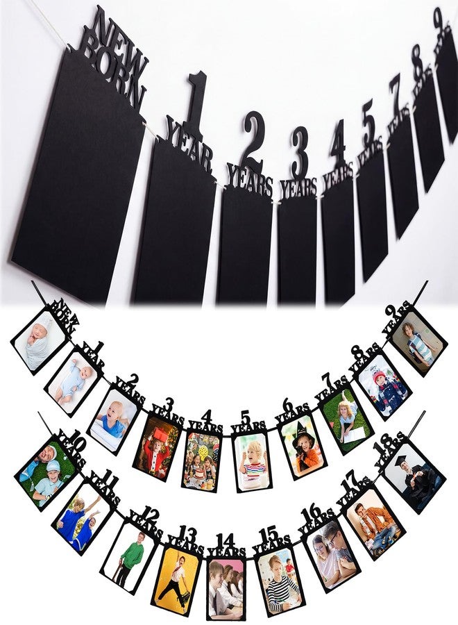 Breling 18th Happy Birthday Photo Banner Newborn to 18th Age Photo Banner Decorations 16th Party Picture Frame Garland Display Party Supplies(Black) - Image 1