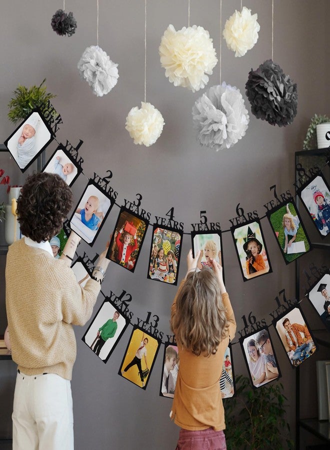 Breling 18th Happy Birthday Photo Banner Newborn to 18th Age Photo Banner Decorations 16th Party Picture Frame Garland Display Party Supplies(Black) - Image 3