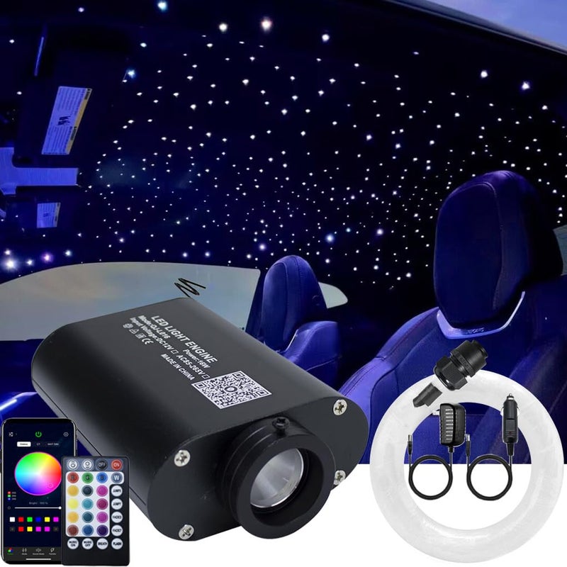 AZIMOM Car Use Bluetooth 16W Upgraded Fiber Optic Light Star Ceiling Lighting Kits Mixed 335pcs 131ft Optical Fibers Sound Activated APP Remote Control Livingroom Headliner Starlight Decoration