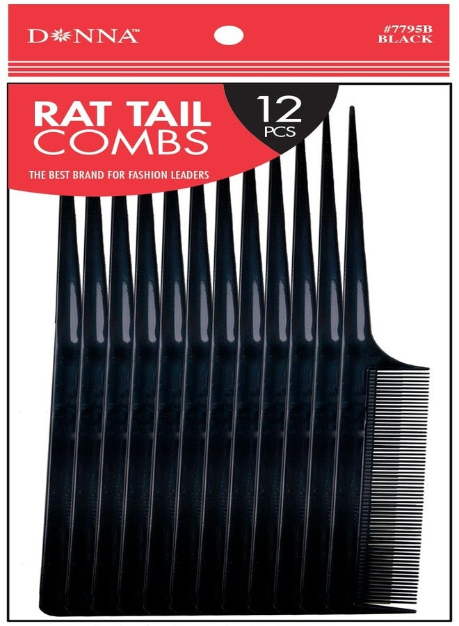 DONNA Premium Rat Tail Combs 12pcs, Great for All Hair Types, Salon & Home Use, Black