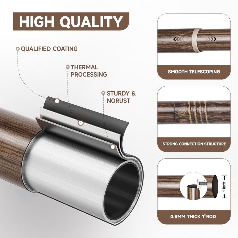 BRIOFOX Walnut Wood Curtain Rods for Windows 28 to 48 Inch(2.3-4ft)- 1'' Diameter Heavy Duty Curtain Rods with Imitation Wood Grain Pattern Finials,Adjustable Decorative Curtain Rods Set,28-48'' - Image 2