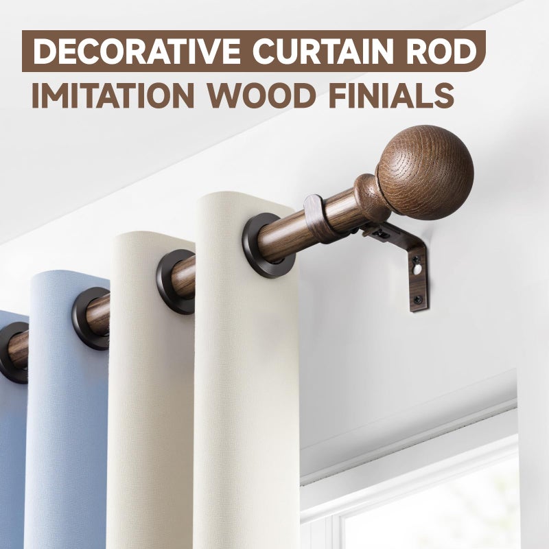 BRIOFOX Walnut Wood Curtain Rods for Windows 28 to 48 Inch(2.3-4ft)- 1'' Diameter Heavy Duty Curtain Rods with Imitation Wood Grain Pattern Finials,Adjustable Decorative Curtain Rods Set,28-48'' - Image 4