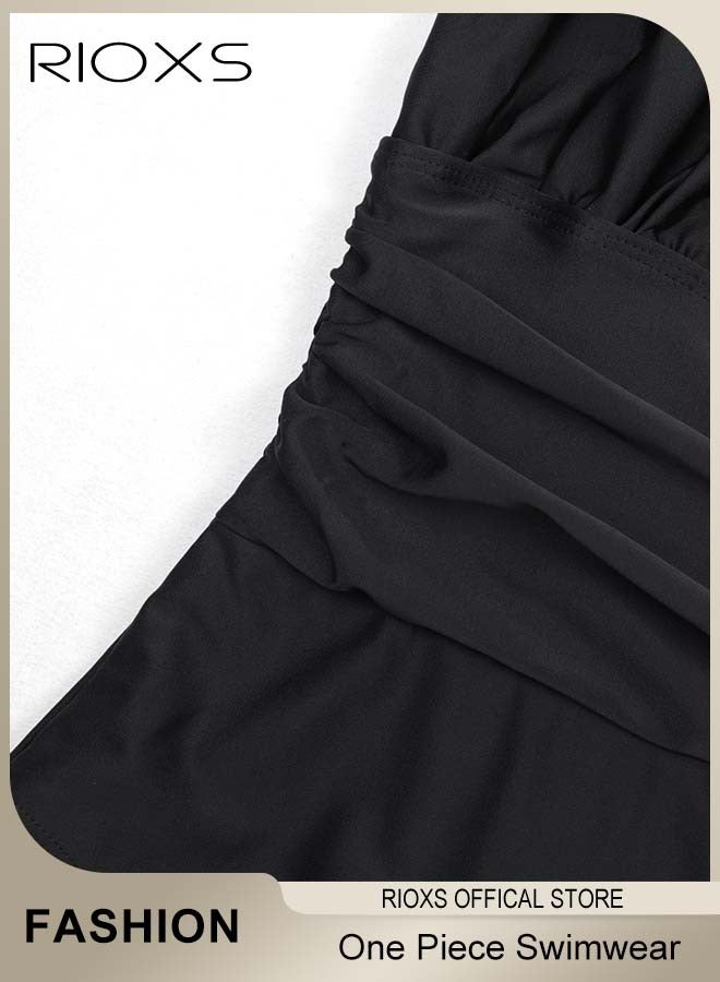 Women's One Piece Swimwear, Cross Wrap Cutout Swimsuit, Push Up Padded Tummy Control Swimming Suit, Sleeveless Halter Bodysuit, Womens Black Swimwear, Ladies Bathing Suit for Beach Hawaii Pool
