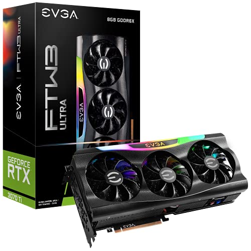 EVGA GeForce RTX 3070 Ti FTW3 Ultra Gaming، 8GB GDDR6X، 19000MHz ذاكرة، 1860MHz GPU، 3 مراوح، ARGB LED، لوحة خلفية معدنية، PCIe 4.0، DisplayPort، متوافق مع سطح المكتب - Image 1