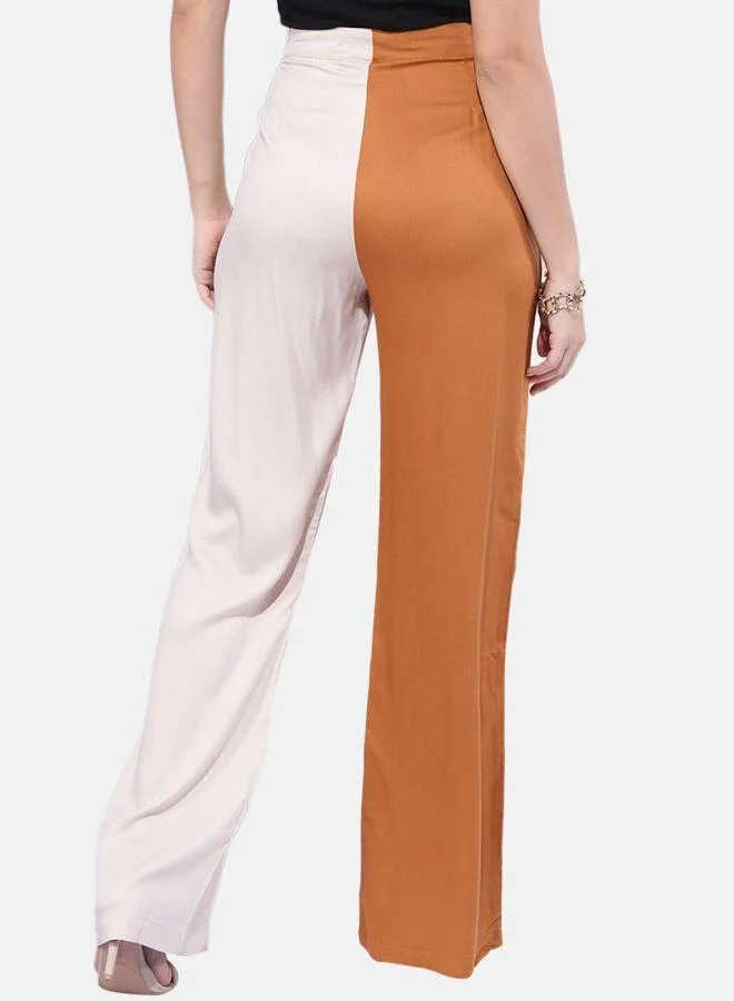 Freehand Women Flared Colourblocked Mid-Rise Pants