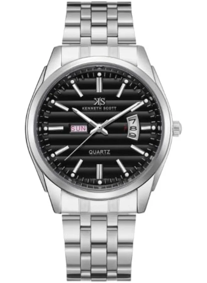 KENNETH SCOTT Men's Watch, Analog Display and Steel Strap - K23054-SBSB, Silver