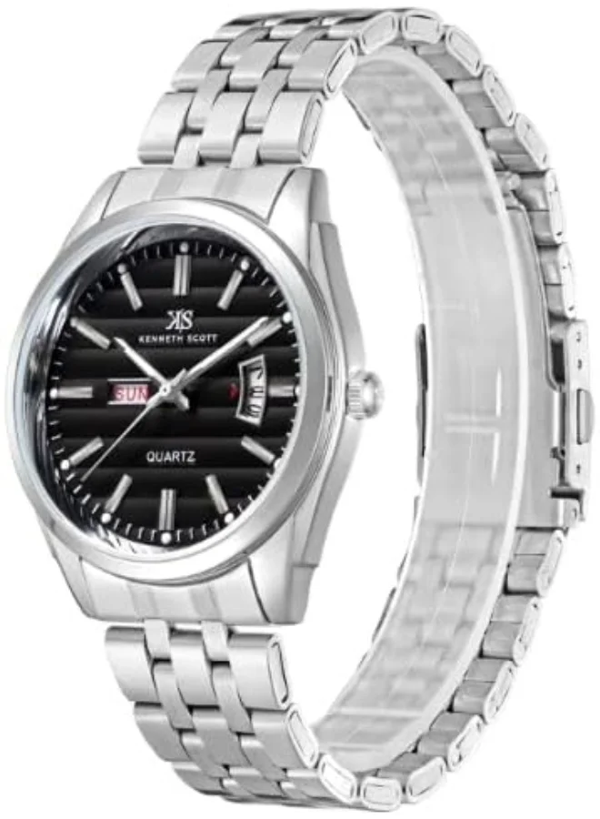 KENNETH SCOTT Men's Watch, Analog Display and Steel Strap - K23054-SBSB, Silver