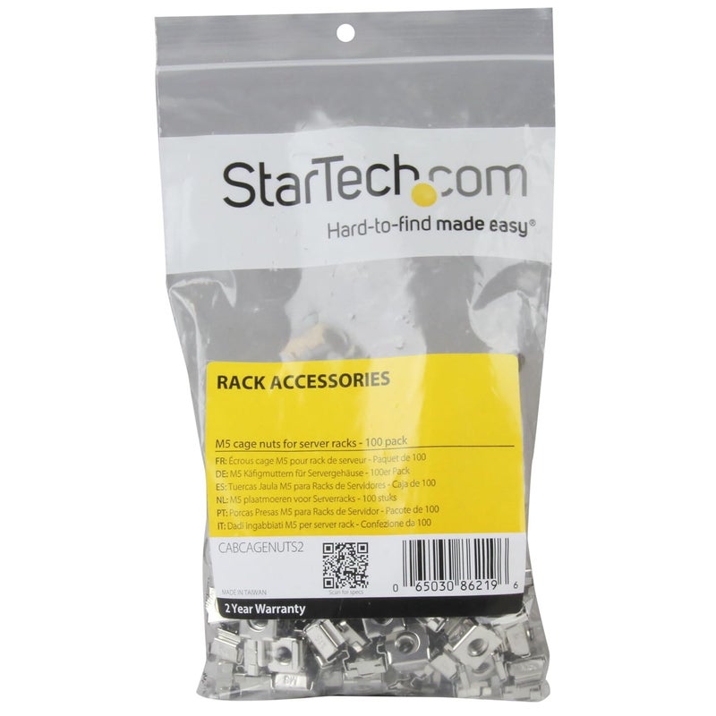 StarTech.com صواميل قفص M5 - عبوة 100 قطعة - صواميل قفص تثبيت M5 لرف الخادم والخزانة، متوافقة مع TAA (CABCAGENUTS2) - Image 2
