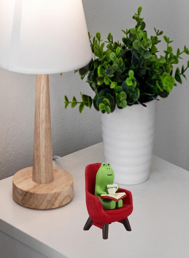 Refintural Miniature Frog Figurines - Funny Frog Sculpture for Shelf, Desk Decoration - Frog Desk Accessories - Perfect Cute Frog Gift for Frog Lovers (Red Sofa) - Image 5