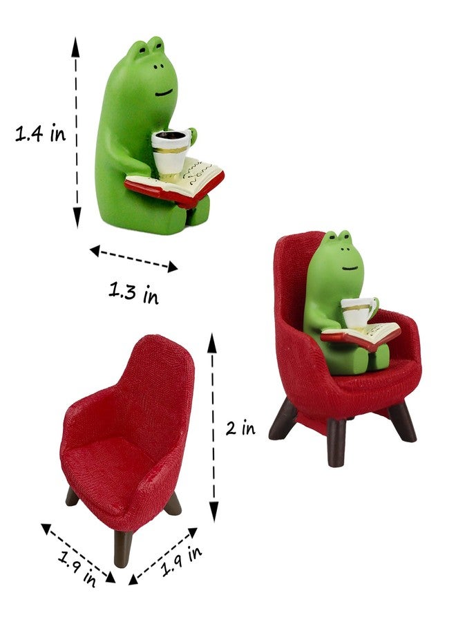 Refintural Miniature Frog Figurines - Funny Frog Sculpture for Shelf, Desk Decoration - Frog Desk Accessories - Perfect Cute Frog Gift for Frog Lovers (Red Sofa) - Image 4