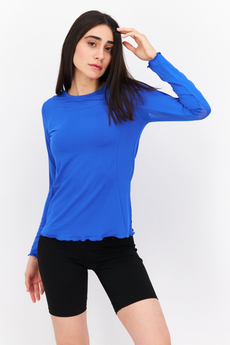 X by Gottex Women Sportswear Fit Long Sleeve Training Top, Royal Blue - Image 1