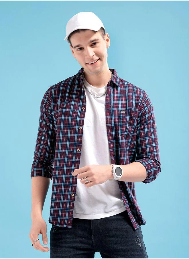 The Indian Garage Co Men Slim Fit Checkered Full Sleeves Spread Collar Casual Shirt