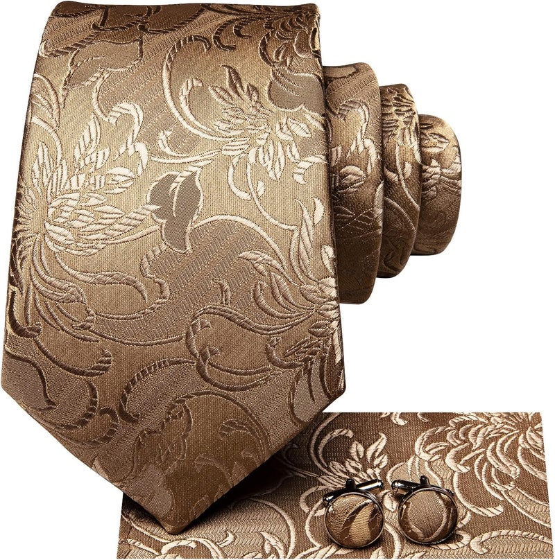 Hi-Tie Silk Paisley Ties for Men Necktie Pocket Square Cufflinks Set Foral Tie Sets Formal Business - Image 1
