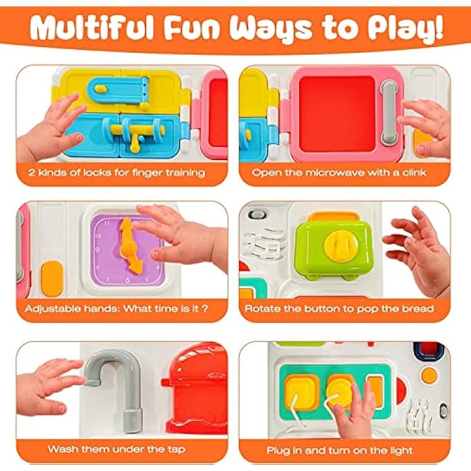 AM ANNA Kitchen Busy Board with Music and Lights, Montessori Busy Board Educational Learning Activities Fine Motor Skills & Kitchen Cognition Game Board,Toddler Travel Toys for Babies 12+ Months - Image 4