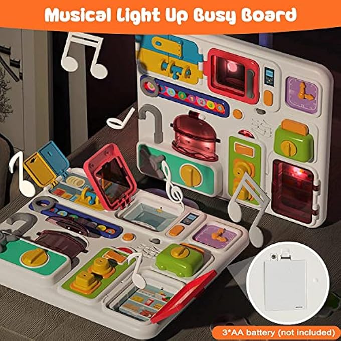 AM ANNA Kitchen Busy Board with Music and Lights, Montessori Busy Board Educational Learning Activities Fine Motor Skills & Kitchen Cognition Game Board,Toddler Travel Toys for Babies 12+ Months - Image 5