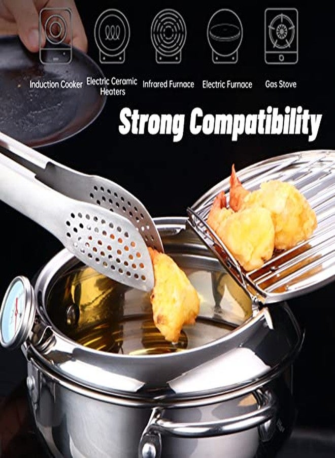EBTOOLS Stainless Steel Deep Fryer Pot, Small Deep Fryer Pot With Thermometer Oil Drip Drainer Rack for French Fries Shrimp Chicken - Image 3