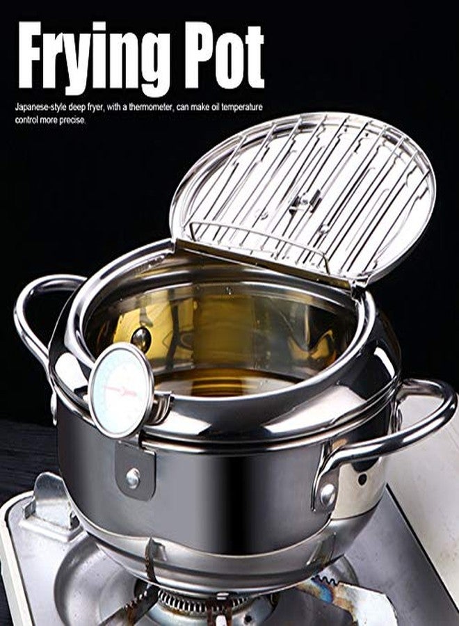 EBTOOLS Stainless Steel Deep Fryer Pot, Small Deep Fryer Pot With Thermometer Oil Drip Drainer Rack for French Fries Shrimp Chicken - Image 2