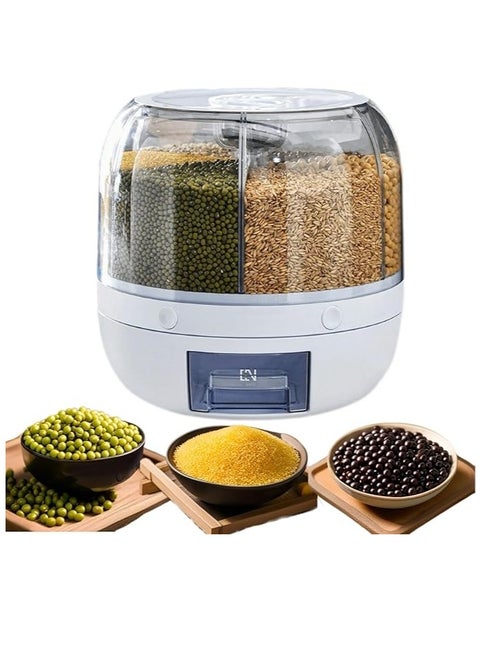 Dry Storage 6 Grid Cereal Storage Container Dispenser Countertop, Grain Organizer and Dispenser Round 360 Food Rotating Dispenser for Store Rice, Red Beans, Yellow Beans