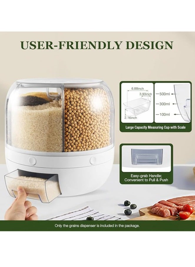 Dry Storage 6 Grid Cereal Storage Container Dispenser Countertop, Grain Organizer and Dispenser Round 360 Food Rotating Dispenser for Store Rice, Red Beans, Yellow Beans