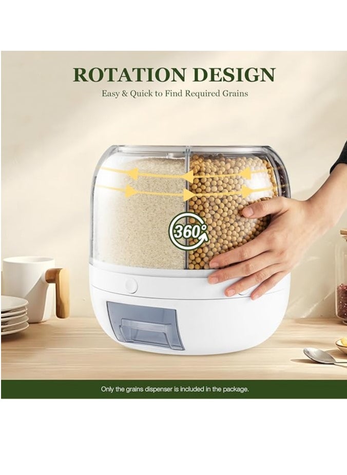 Dry Storage 6 Grid Cereal Storage Container Dispenser Countertop, Grain Organizer and Dispenser Round 360 Food Rotating Dispenser for Store Rice, Red Beans, Yellow Beans