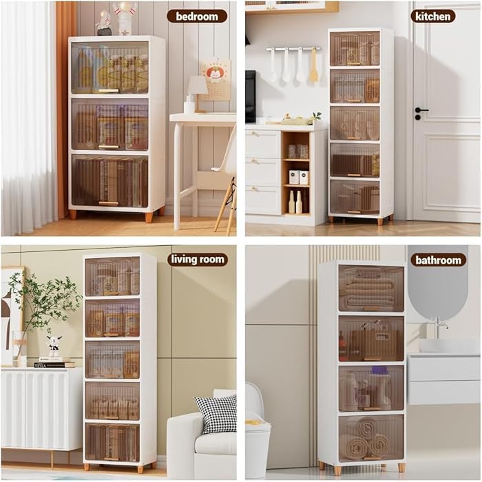 EXVITO 2 Pack Multipurpose Stackable Cupboard Drawer for Clothes Storage, Wardrobe Cabinet Organizer for Office, Kitchen, Bathroom, Hallway - Off-White (ICE, 5 Shelf) - Image 3