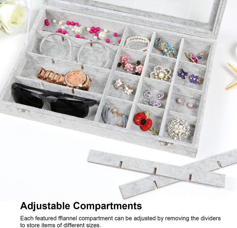 BucketList Glass lid 24 Grid Jewellery box & Chests Organizer Earrings Necklaces Bracelet Brooch Buttons Storage Boxes, Lockable, Removable grid, Perfect Gifts (24 Grid, Grey) 35 x 24 x 5cm - Image 5