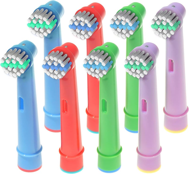ألابينا رؤوس فرشاش أسنان بديلة لفرشاشات Oral B Braun الكهربائية – عبوة تحتوي على 8 رؤوس فرشاش ملونة مناسبة للأطفال، بشعيرات ناعمة، وحجم صغير، تتوافق مع طرازات Pro 1000، Triumph، Clean، io، Cross+ وغيرها. - Image 2