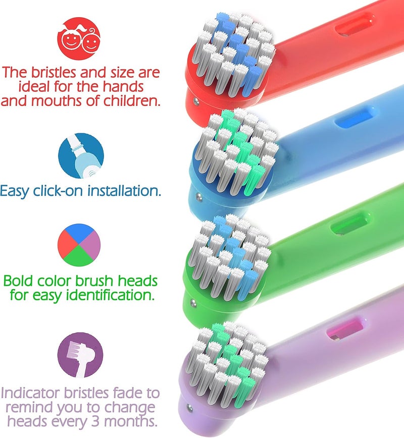 ألابينا رؤوس فرشاش أسنان بديلة لفرشاشات Oral B Braun الكهربائية – عبوة تحتوي على 8 رؤوس فرشاش ملونة مناسبة للأطفال، بشعيرات ناعمة، وحجم صغير، تتوافق مع طرازات Pro 1000، Triumph، Clean، io، Cross+ وغيرها. - Image 5