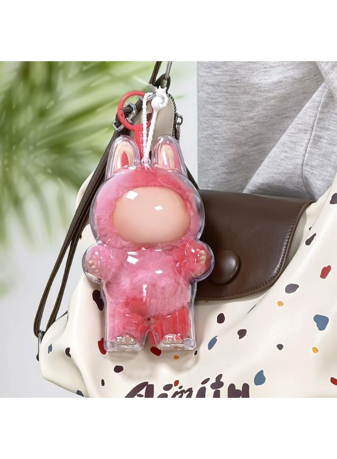 Protective Case for LABUBU The Monsters Exciting Macaron, Display Stand Acrylic Case Cover Accessories with Silicone Strap White - Standing Case, Clear - Image 3