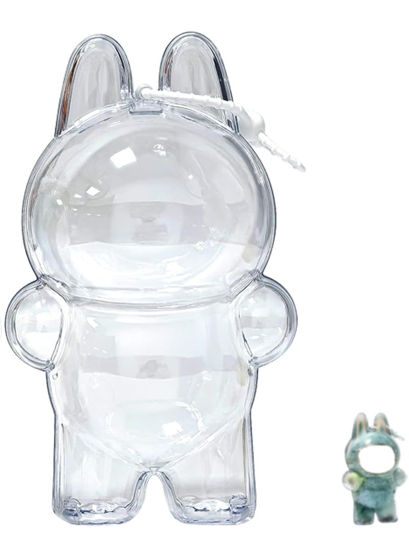 Protective Case for LABUBU The Monsters Exciting Macaron, Display Stand Acrylic Case Cover Accessories with Silicone Strap White - Standing Case, Clear - Image 1