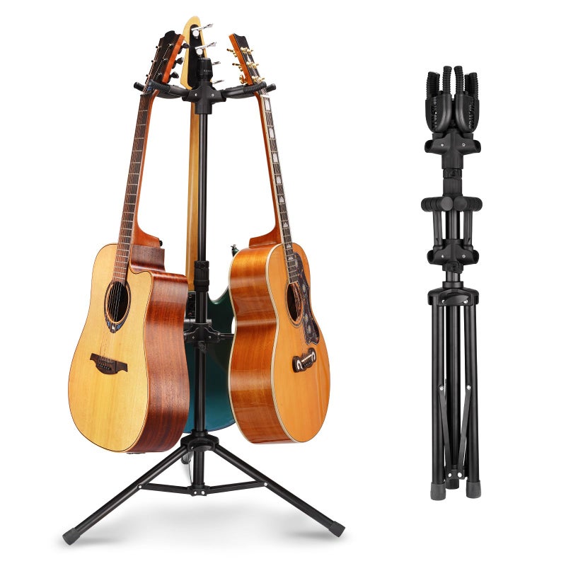 GUITTO Triple Guitar Stand - Heavy Duty 3 Guitar Stand for Acoustic/Electric/Bass/Banjos, Auto-Lock Folding Design, Non-Slip Base & Anti-Rust - Portable for Stage/Travel/Studio GGS-06T - Image 1