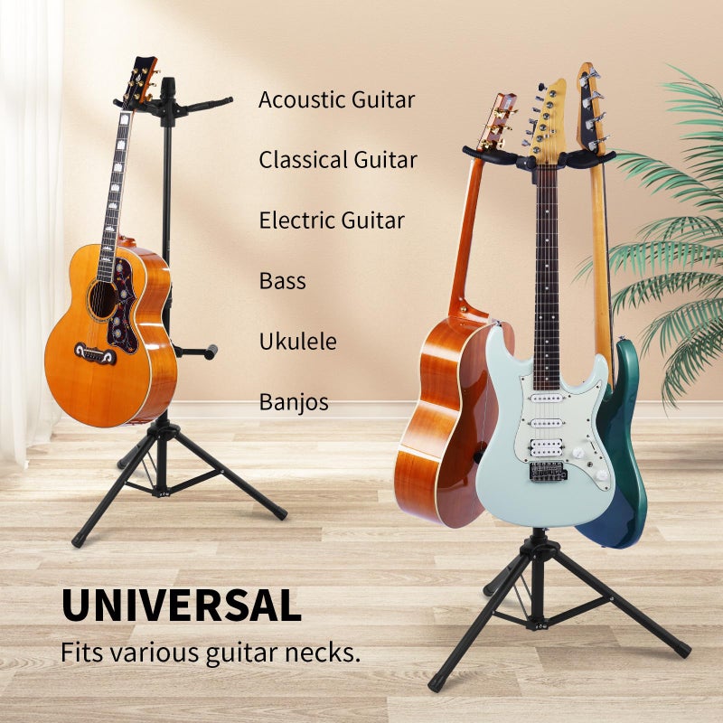 GUITTO Triple Guitar Stand - Heavy Duty 3 Guitar Stand for Acoustic/Electric/Bass/Banjos, Auto-Lock Folding Design, Non-Slip Base & Anti-Rust - Portable for Stage/Travel/Studio GGS-06T - Image 5
