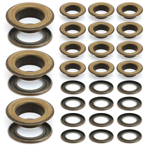CRAFTMEmore 3/8" (10MM) Hole 100 Sets Grommets Eyelets with Washers for Clothes, Leather, Canvas (Antique Brass) - Image 1