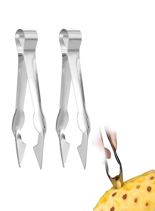 Wentoenapp 2Pcs Multi-Functional Fruit & Vegetable Stem Remover Clip, Strawberry Huller, Pineapple Eye Remover, Kitchen Gadget, Silver Stainless Steel Handle - Image 1