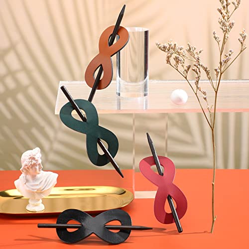 Juinte 4 Pieces Leather Hair Barrette with Stick 8 Shape Ponytail Clip Leather Hair Accessories for Women Hair Holder Clip Mother's Day Gift (Cute Color) - Image 5