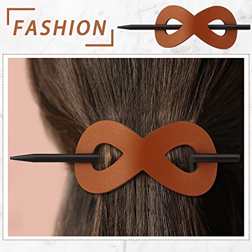 Juinte 4 Pieces Leather Hair Barrette with Stick 8 Shape Ponytail Clip Leather Hair Accessories for Women Hair Holder Clip Mother's Day Gift (Cute Color) - Image 2