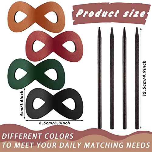 Juinte 4 Pieces Leather Hair Barrette with Stick 8 Shape Ponytail Clip Leather Hair Accessories for Women Hair Holder Clip Mother's Day Gift (Cute Color) - Image 4