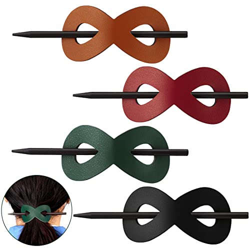 Juinte 4 Pieces Leather Hair Barrette with Stick 8 Shape Ponytail Clip Leather Hair Accessories for Women Hair Holder Clip Mother's Day Gift (Cute Color) - Image 1